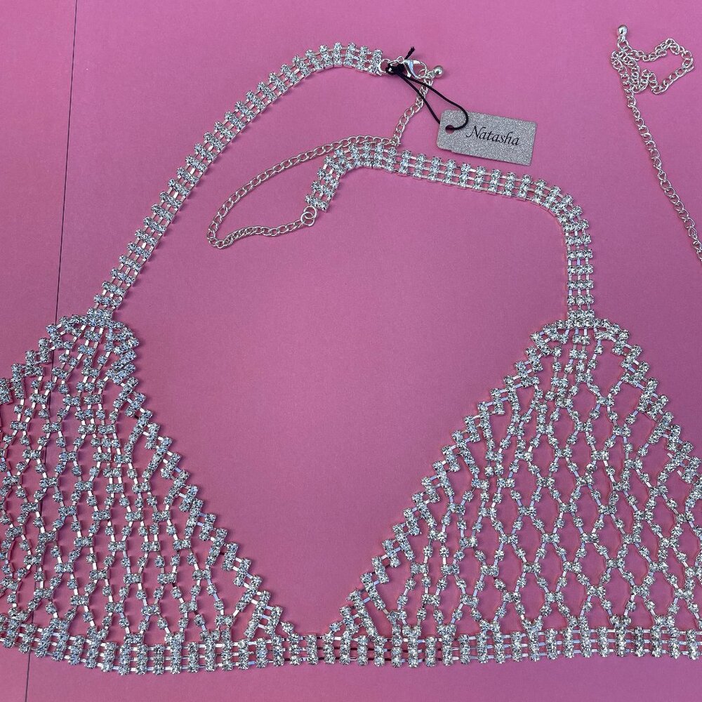 NWT Natasha Couture Rhinestone Bralette Adjustable Size
